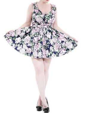 Hearts & Roses Carnation Flower Dress | Navy | Size 12